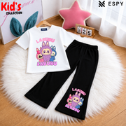 Trendy Kids Labubu 2-Piece Outfit Set – Top & Black Flared Pants