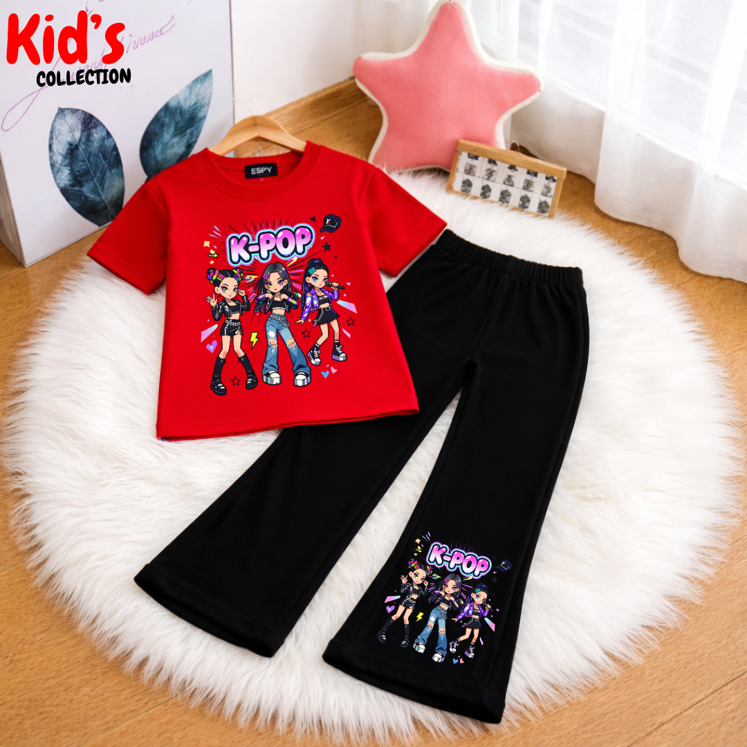 Trendy Kids 2-Piece Outfit Set – Top & Black Flared Pants