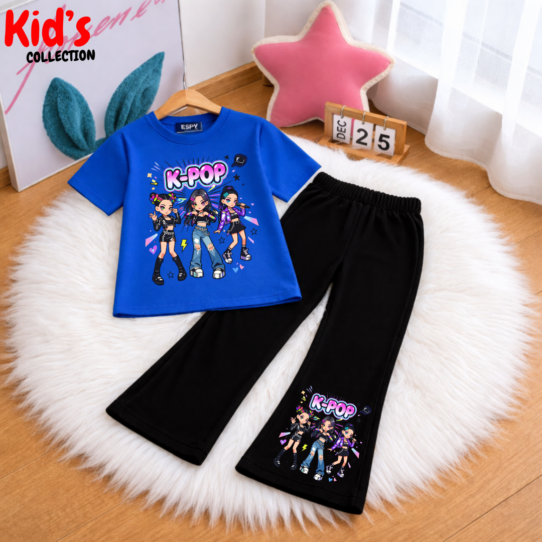 Trendy Kids 2-Piece Outfit Set – Top & Black Flared Pants
