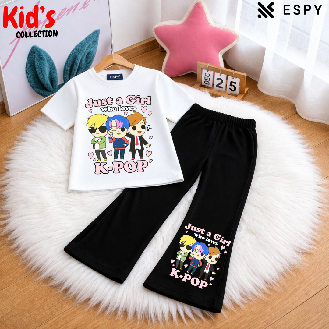 Trendy Kids 2-Piece Outfit Set – Top & Black Flared Pants