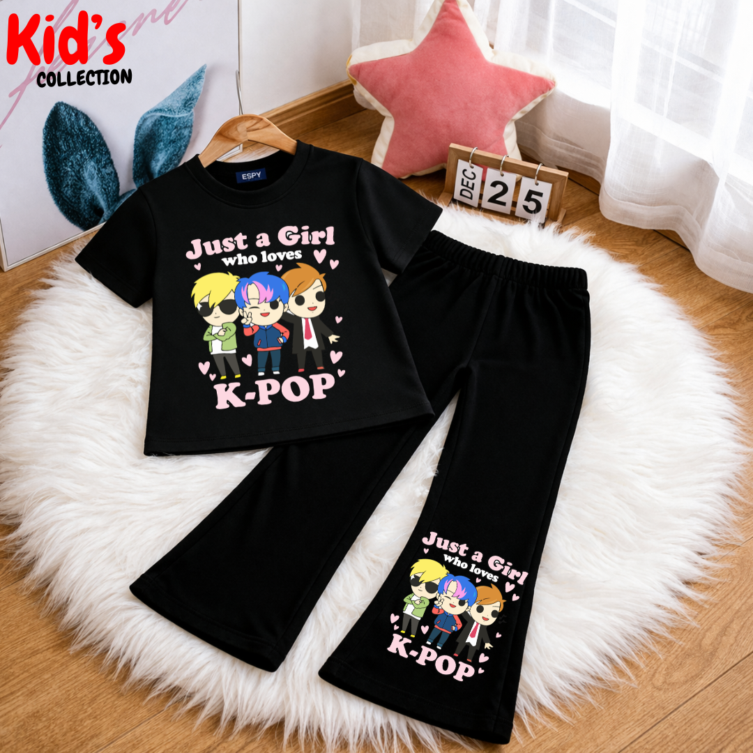 Trendy Kids 2-Piece Outfit Set – Top & Black Flared Pants