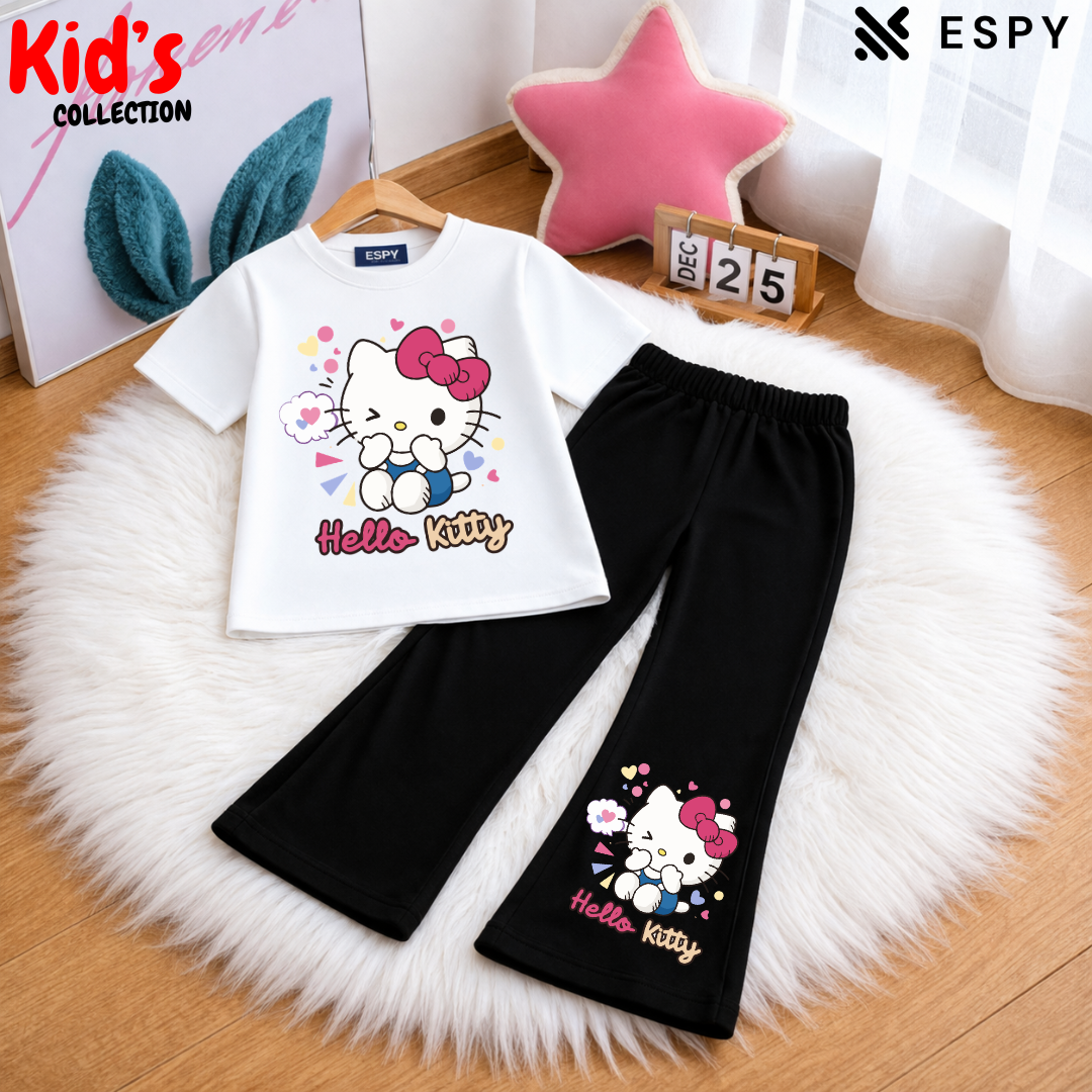 Trendy Kids 2-Piece Outfit Set – Top & Black Flared Pants
