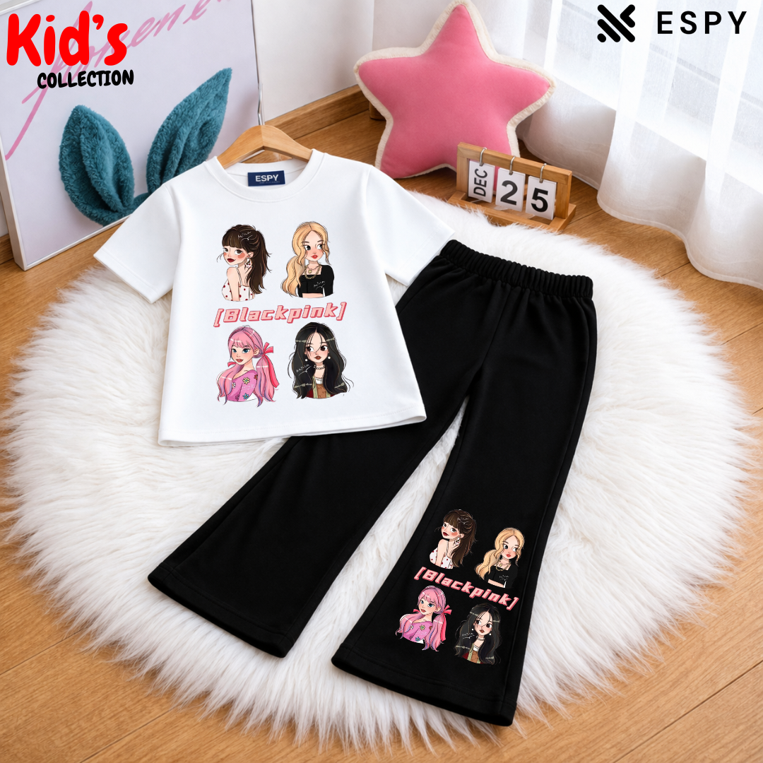 Trendy Kids 2-Piece Outfit Set – Top & Black Flared Pants