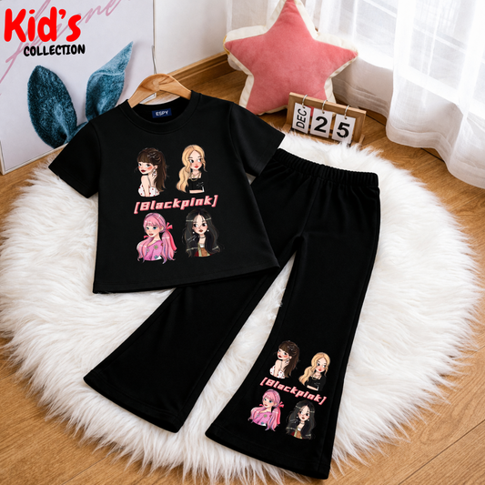 Trendy Kids 2-Piece Outfit Set – Top & Black Flared Pants