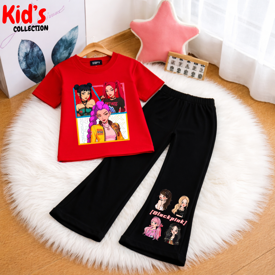 Trendy Kids 2-Piece Outfit Set – Top & Black Flared Pants