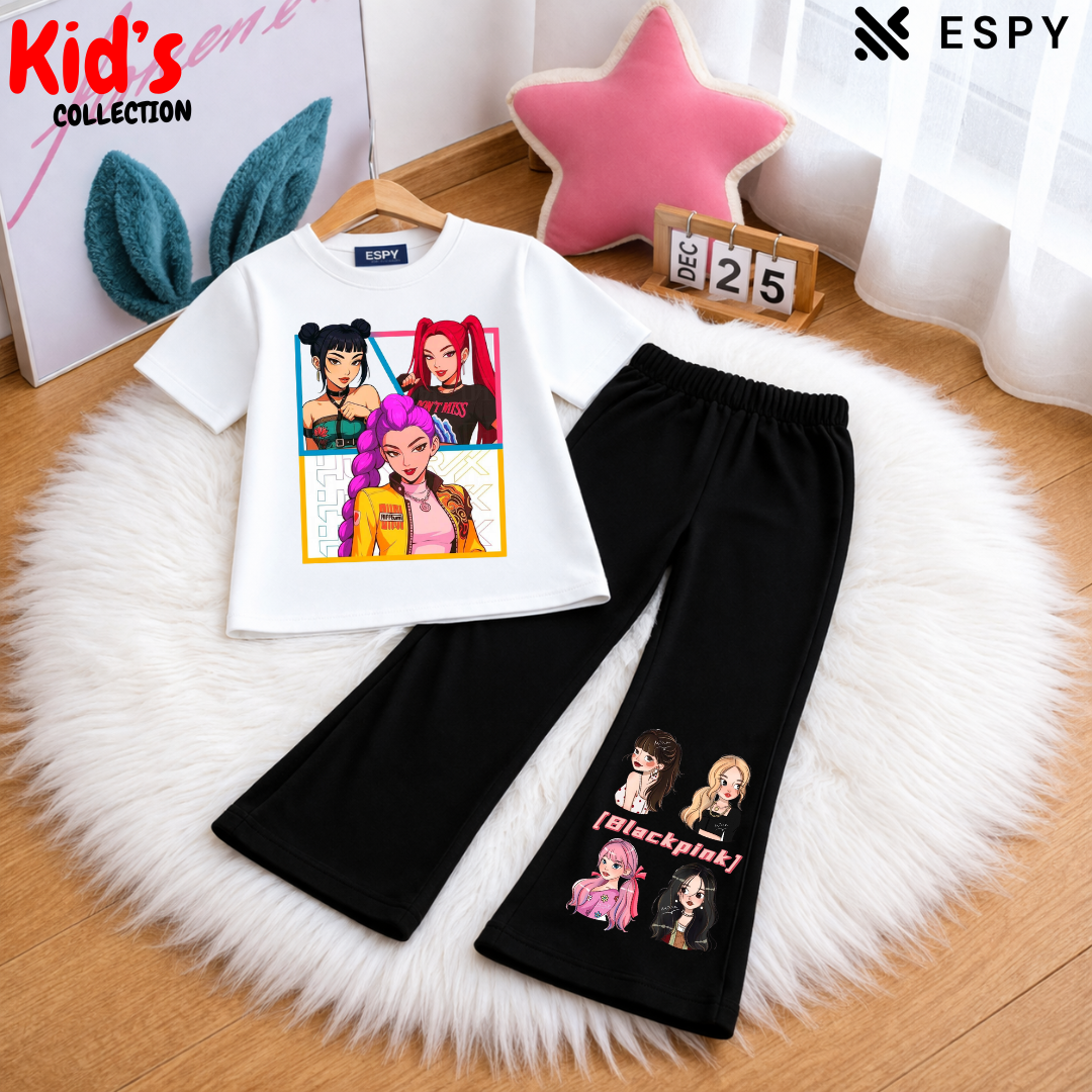 Trendy Kids 2-Piece Outfit Set – Top & Black Flared Pants