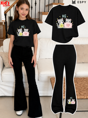 Trendy Girls Printed Co-Ord Set with Flared Pants