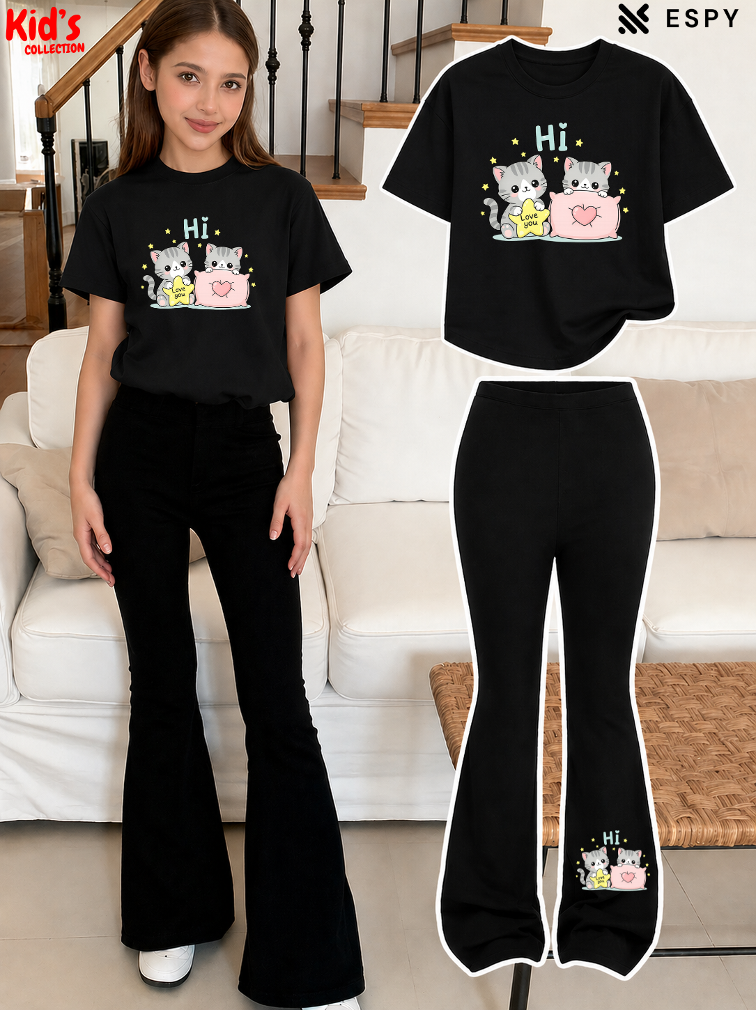 Trendy Girls Printed Co-Ord Set with Flared Pants