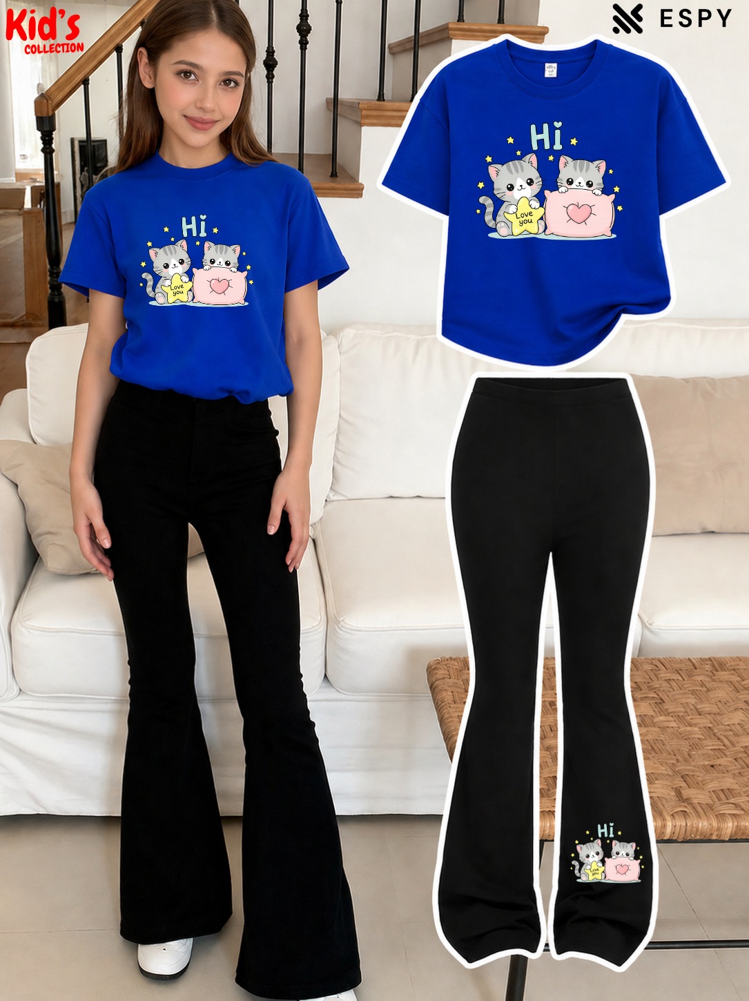 Trendy Girls Printed Co-Ord Set with Flared Pants