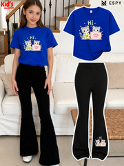 Trendy Girls Printed Co-Ord Set with Flared Pants
