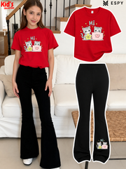 Trendy Girls Printed Co-Ord Set with Flared Pants