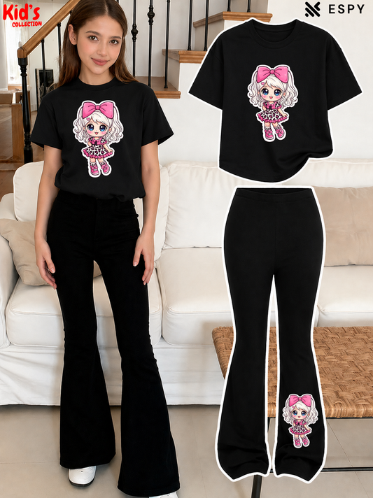 Trendy Girls Printed Co-Ord Set with Flared Pants