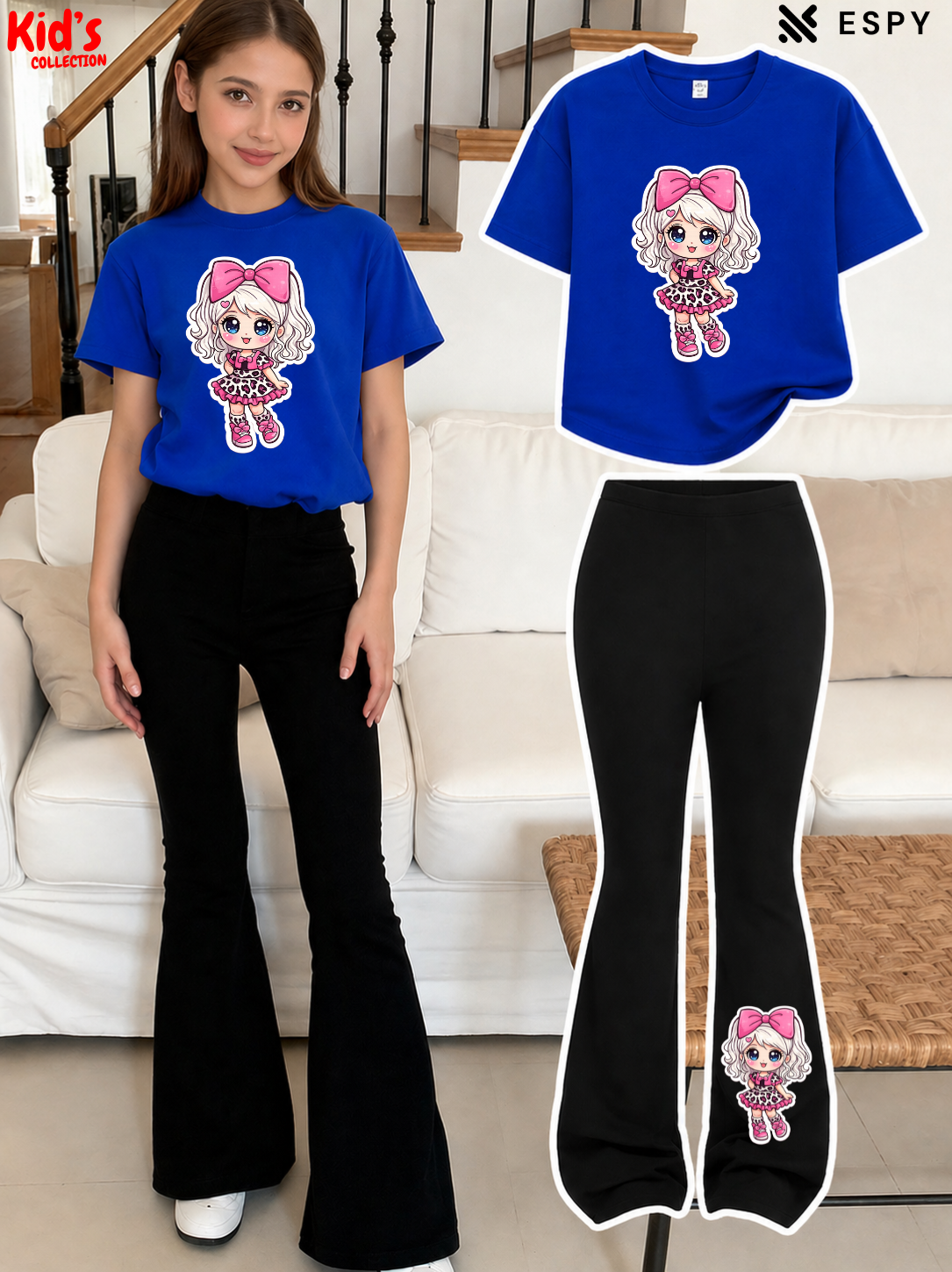 Trendy Girls Printed Co-Ord Set with Flared Pants