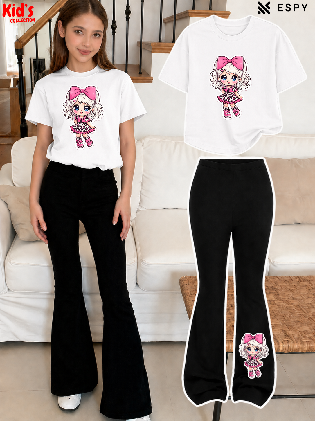 Trendy Girls Printed Co-Ord Set with Flared Pants