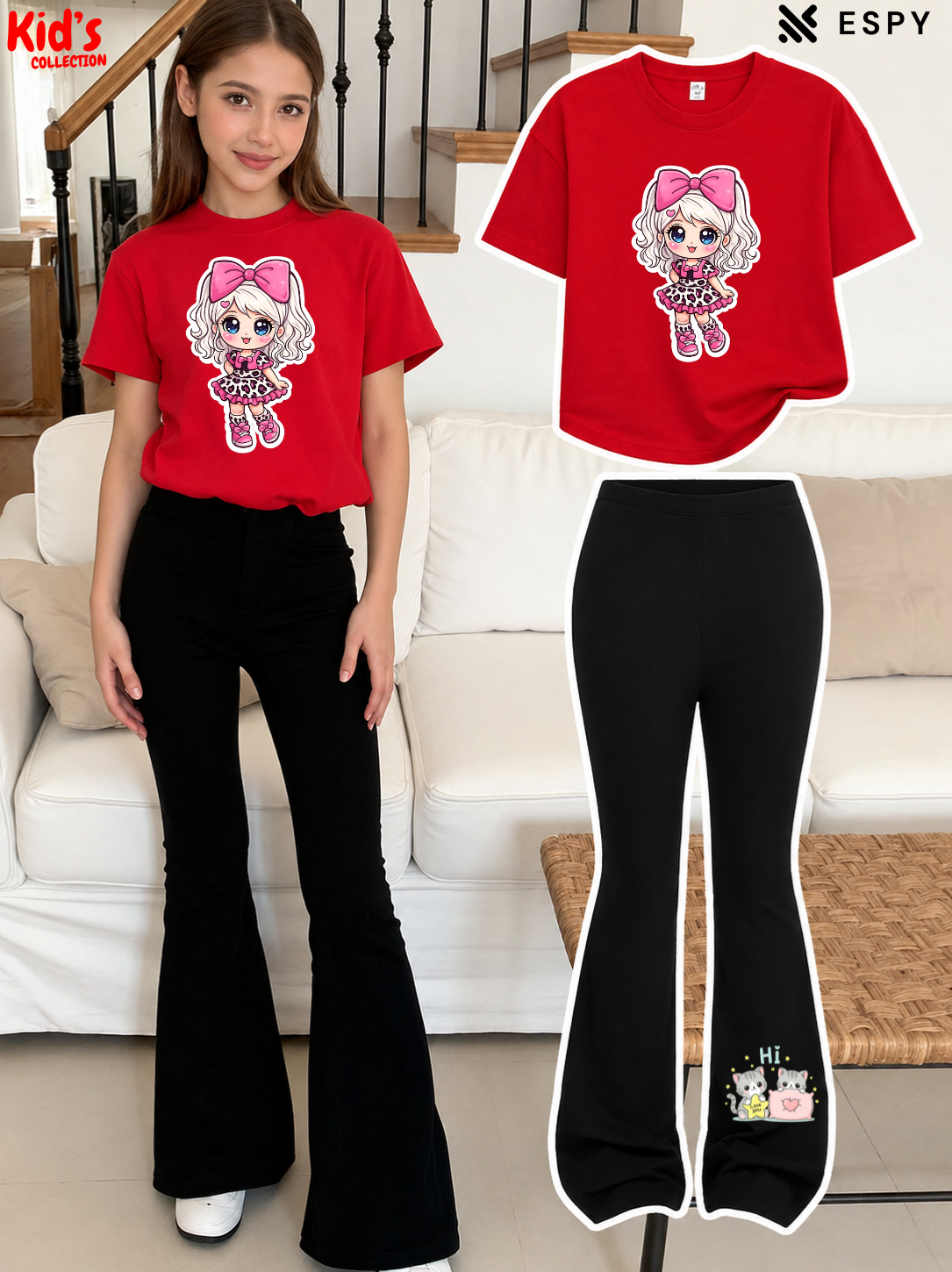 Trendy Girls Printed Co-Ord Set with Flared Pants