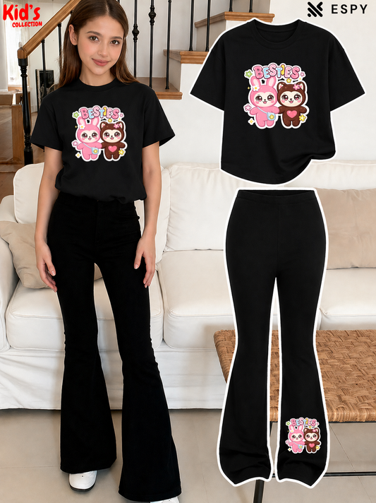 Trendy Girls Printed Co-Ord Set with Flared Pants