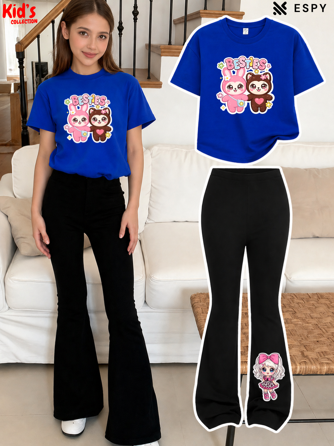 Trendy Girls Printed Co-Ord Set with Flared Pants