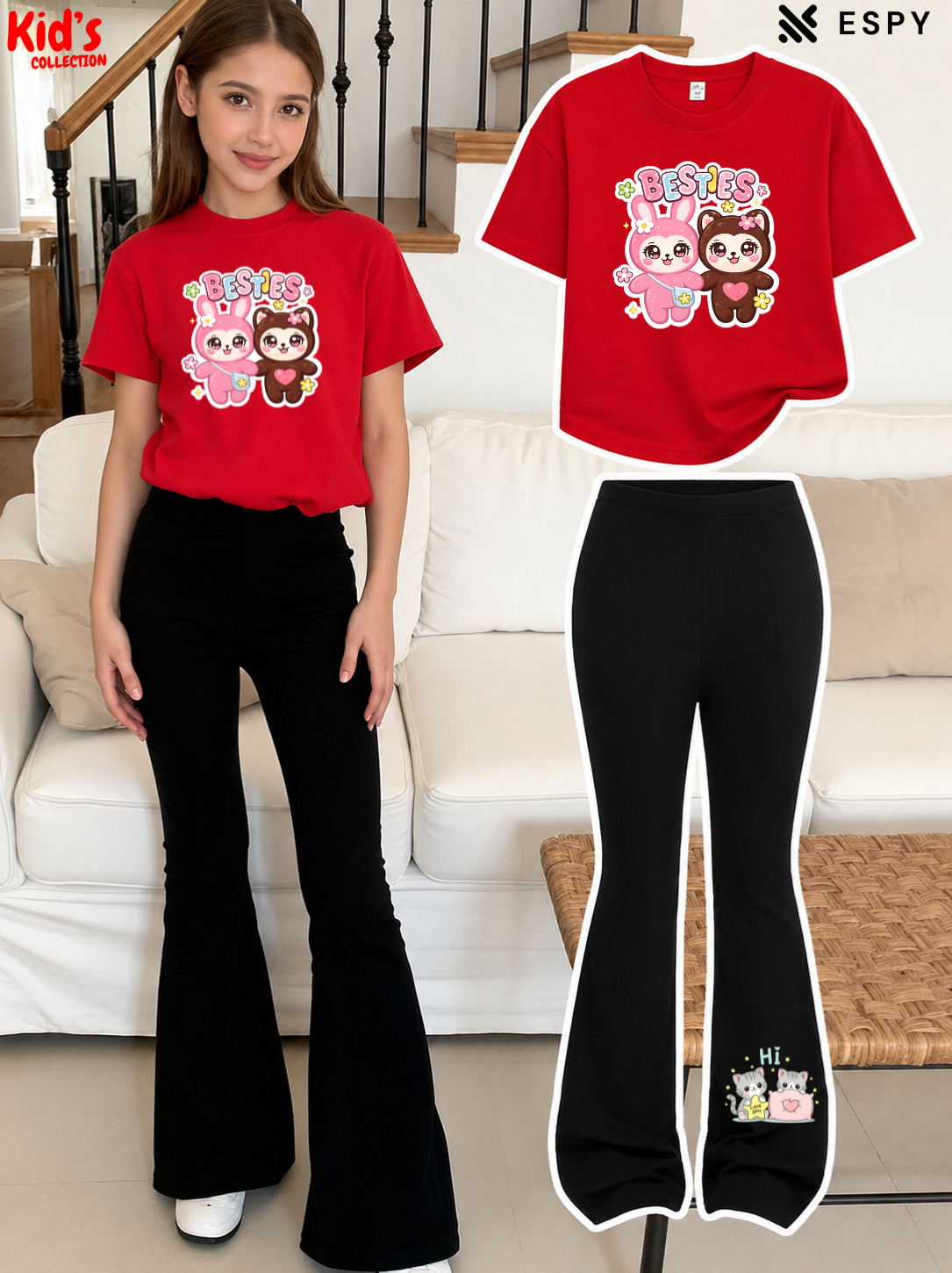 Trendy Girls Printed Co-Ord Set with Flared Pants