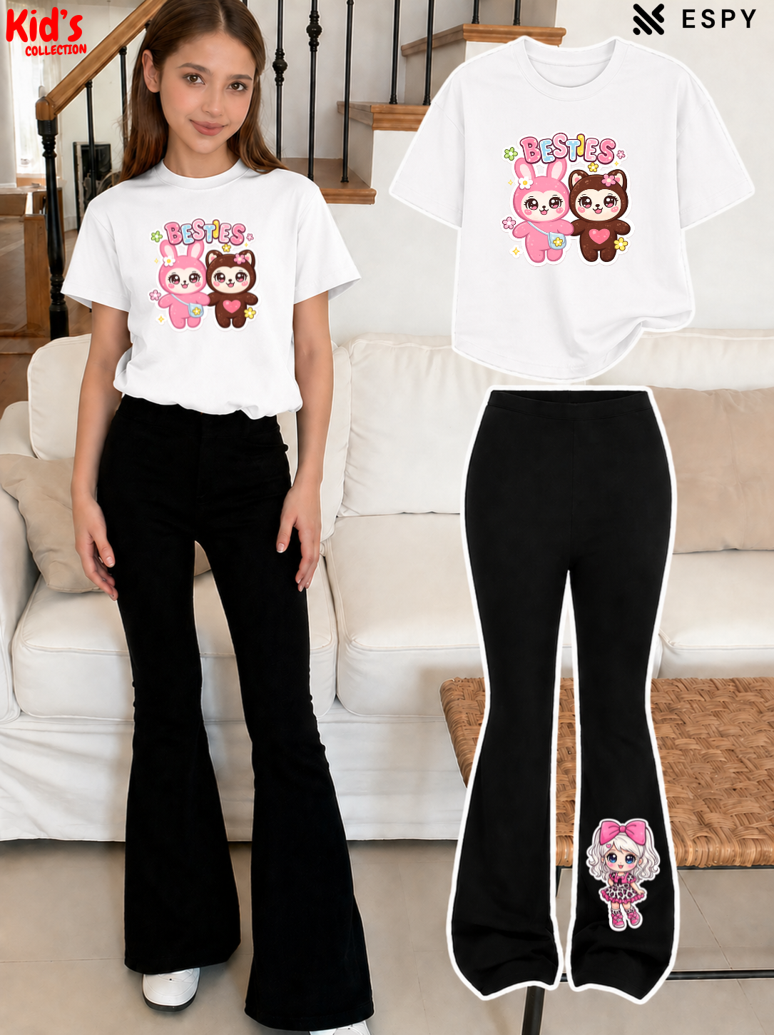 Trendy Girls Printed Co-Ord Set with Flared Pants