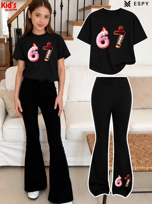 Trendy Girls Printed Co-Ord Set with Flared Pants