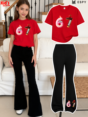 Trendy Girls Printed Co-Ord Set with Flared Pants
