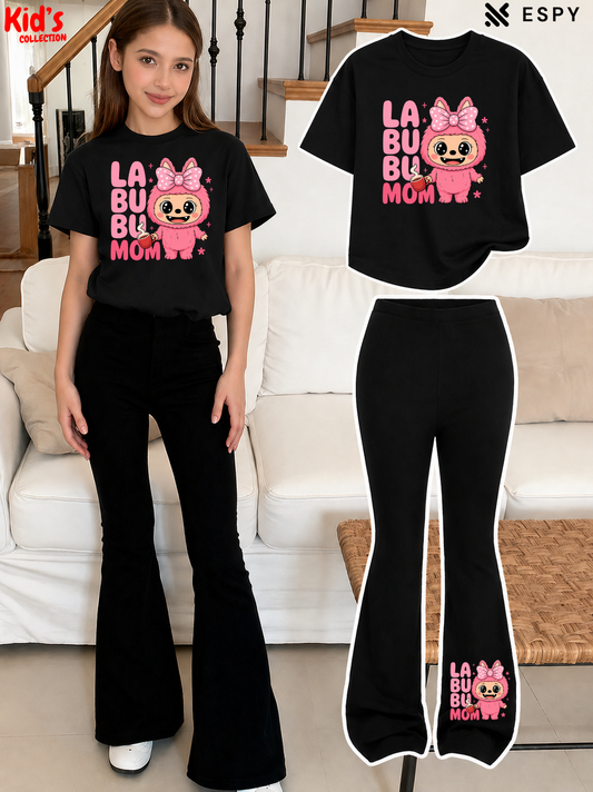 Trendy Girls Printed Co-Ord Set with Flared Pants