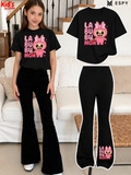 Trendy Girls Printed Co-Ord Set with Flared Pants