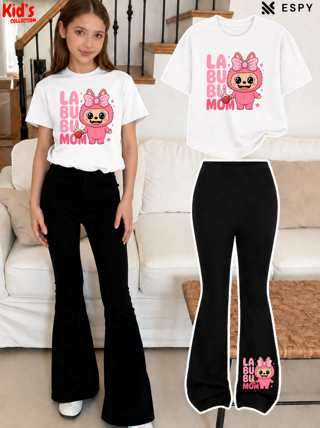 Trendy Girls Printed Co-Ord Set with Flared Pants