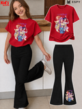 Trendy Girls Printed Co-Ord Set with Flared Pants