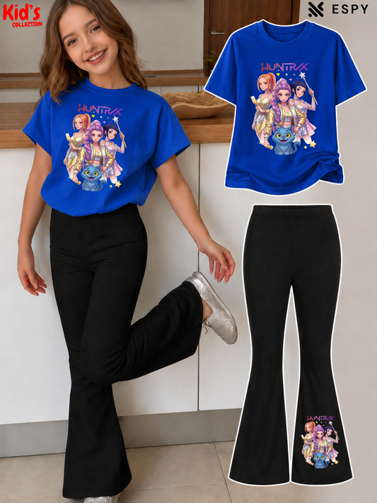 Trendy Girls Printed Co-Ord Set with Flared Pants