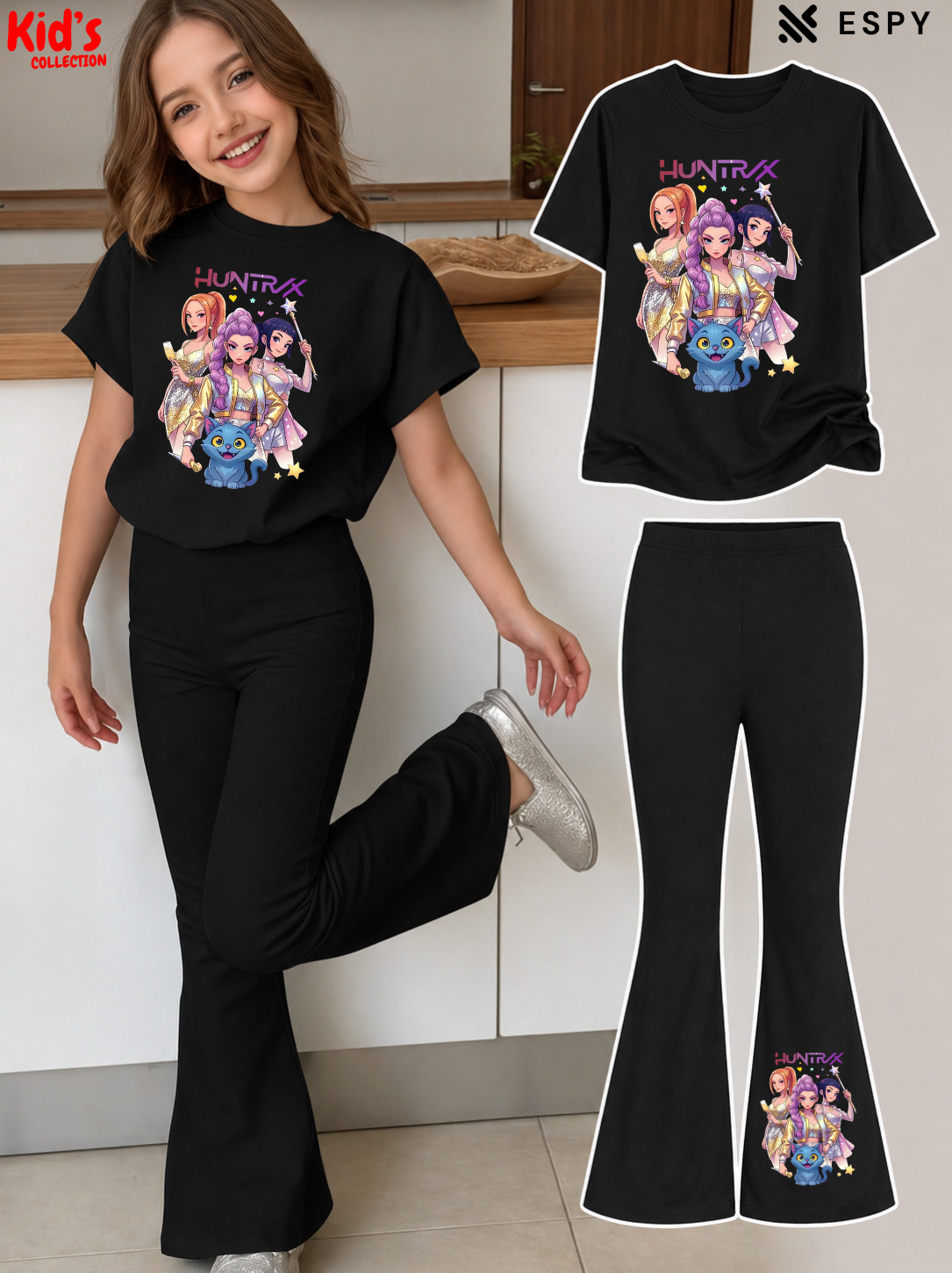 Trendy Girls Printed Co-Ord Set with Flared Pants