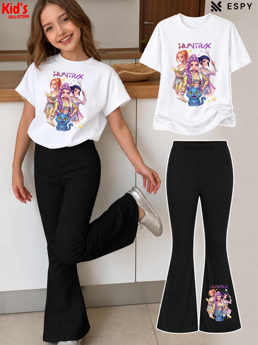 Trendy Girls Printed Co-Ord Set with Flared Pants