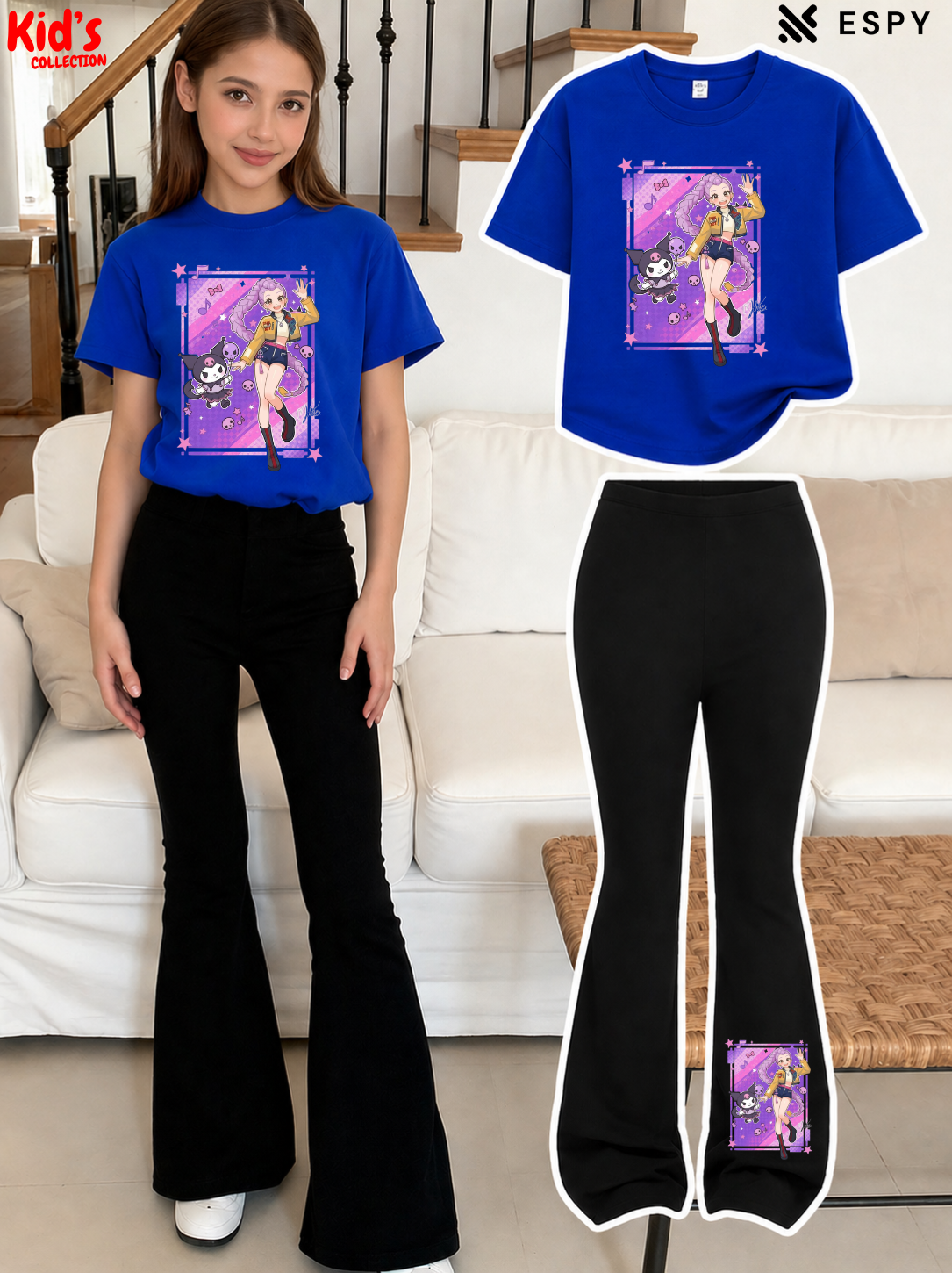 Trendy Girls Printed Co-Ord Set with Flared Pants