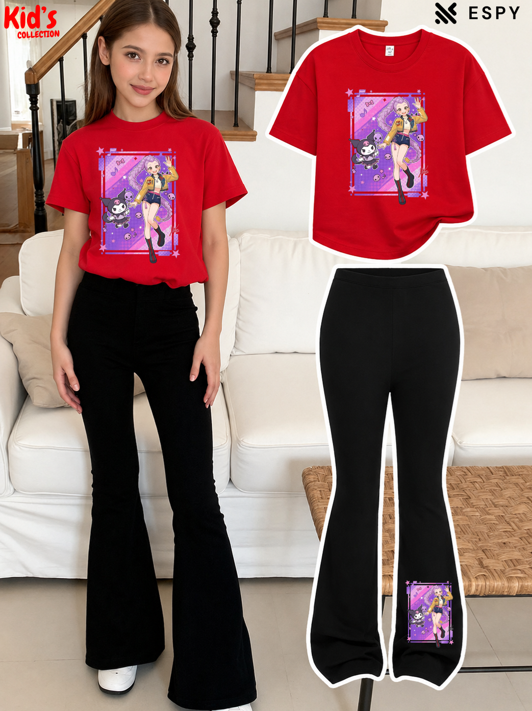 Trendy Girls Printed Co-Ord Set with Flared Pants