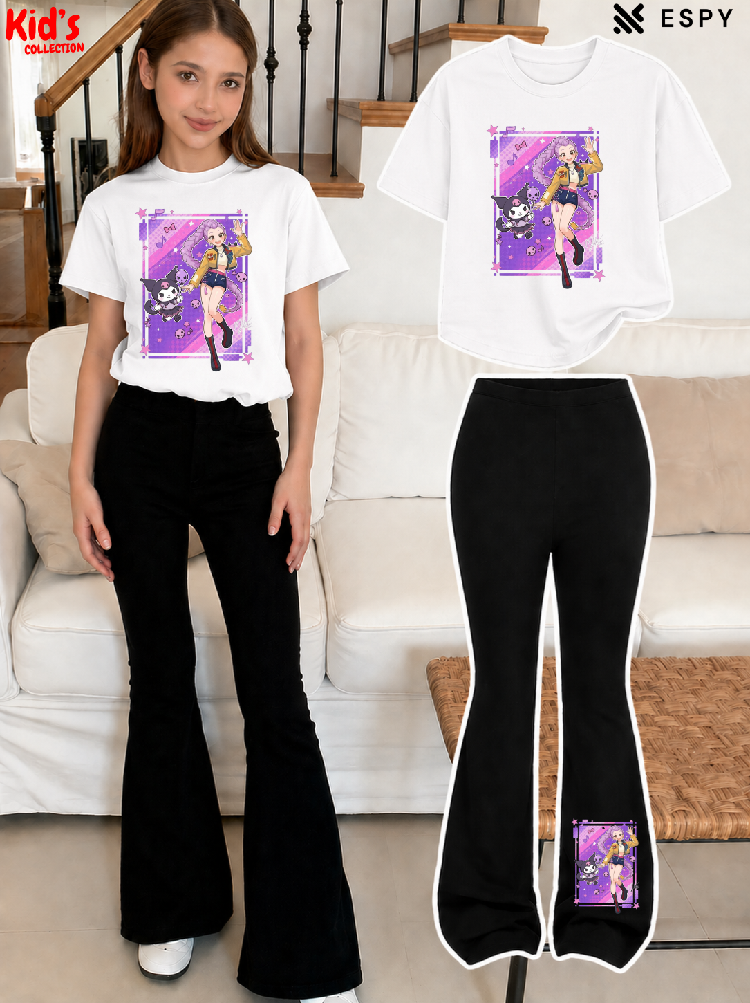 Trendy Girls Printed Co-Ord Set with Flared Pants