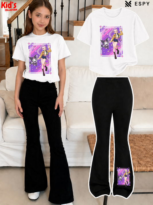 Trendy Girls Printed Co-Ord Set with Flared Pants