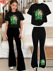 Trendy Girls Printed Co-Ord Set with Flared Pants