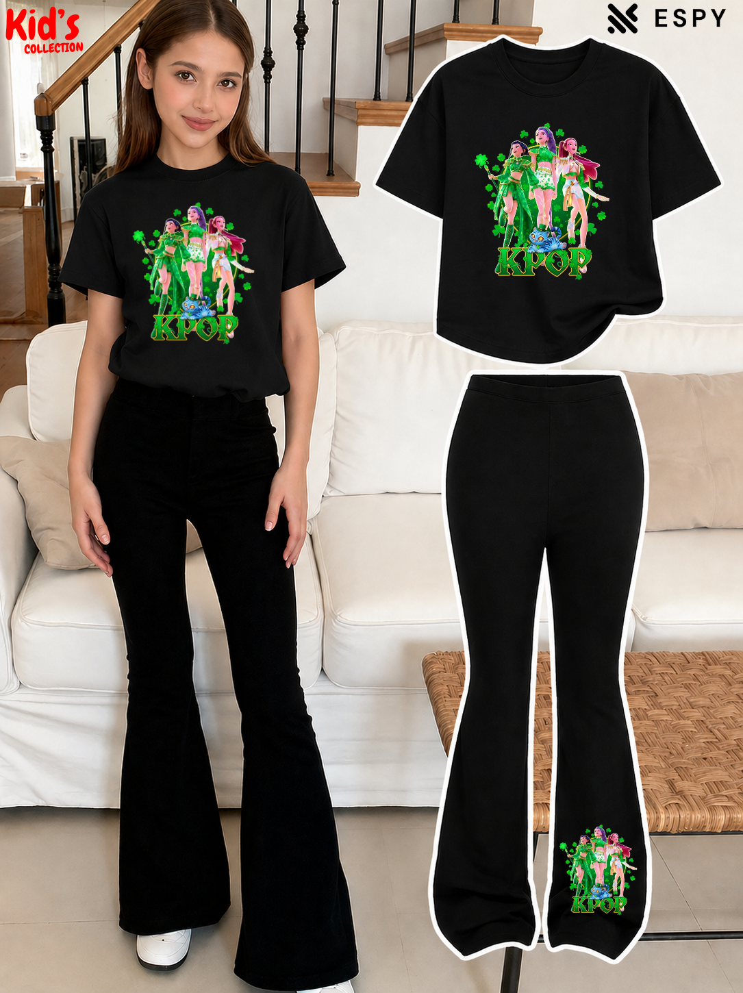 Trendy Girls Printed Co-Ord Set with Flared Pants