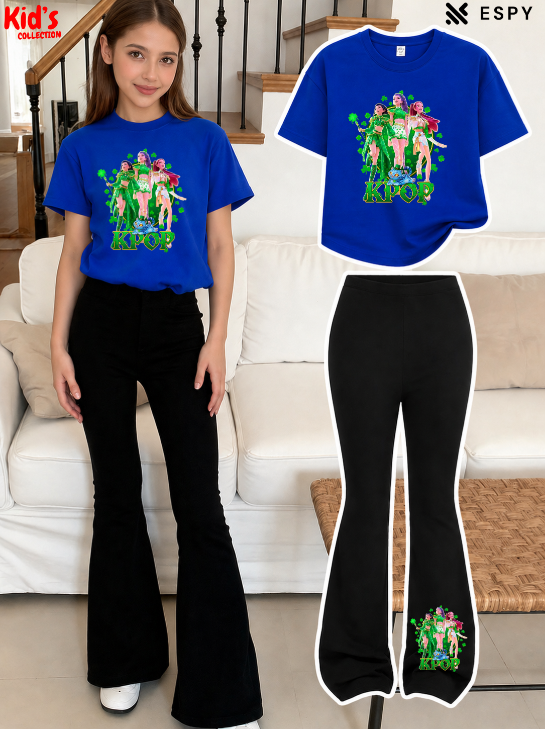 Trendy Girls Printed Co-Ord Set with Flared Pants