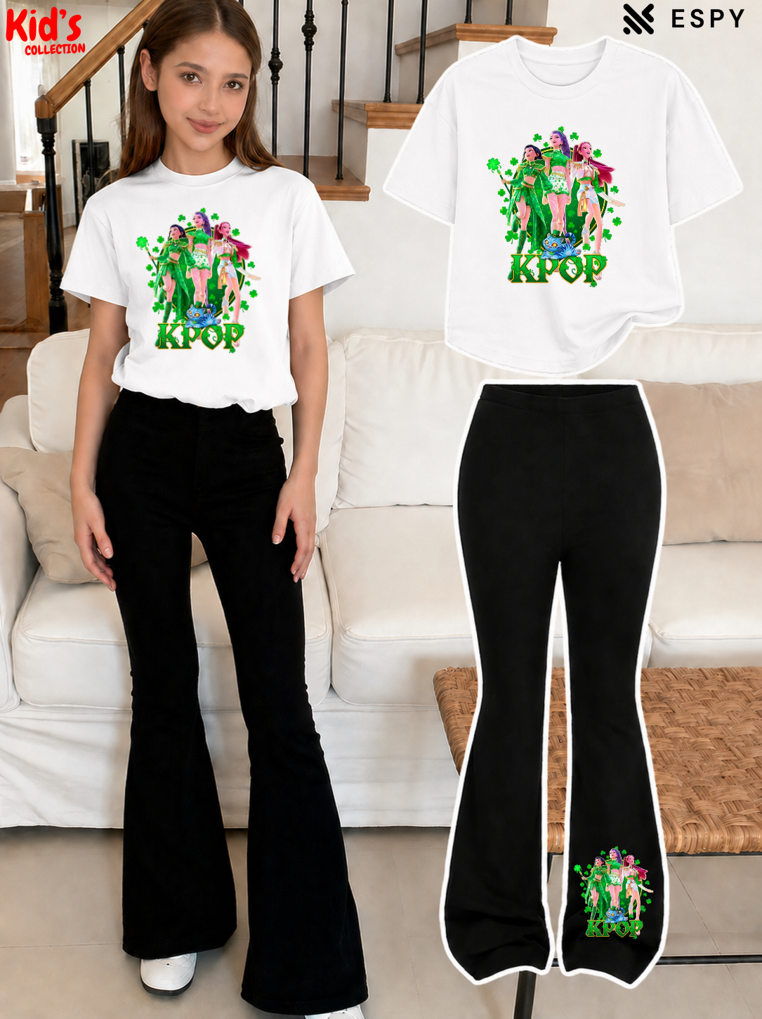 Trendy Girls Printed Co-Ord Set with Flared Pants