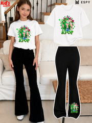 Trendy Girls Printed Co-Ord Set with Flared Pants