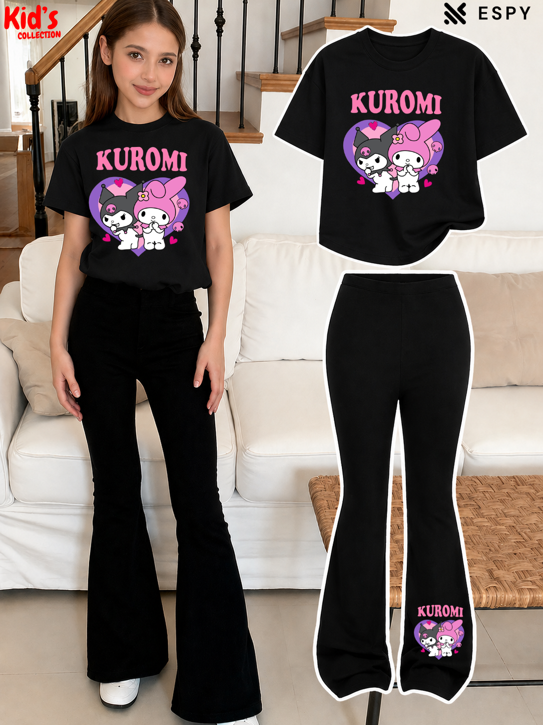 Trendy Girls Printed Co-Ord Set with Flared Pants