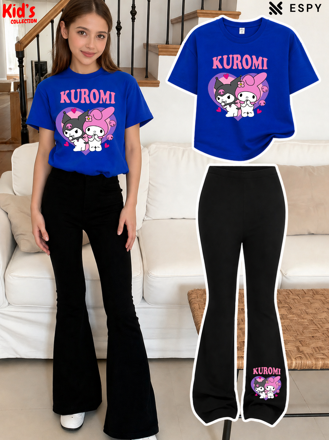 Trendy Girls Printed Co-Ord Set with Flared Pants