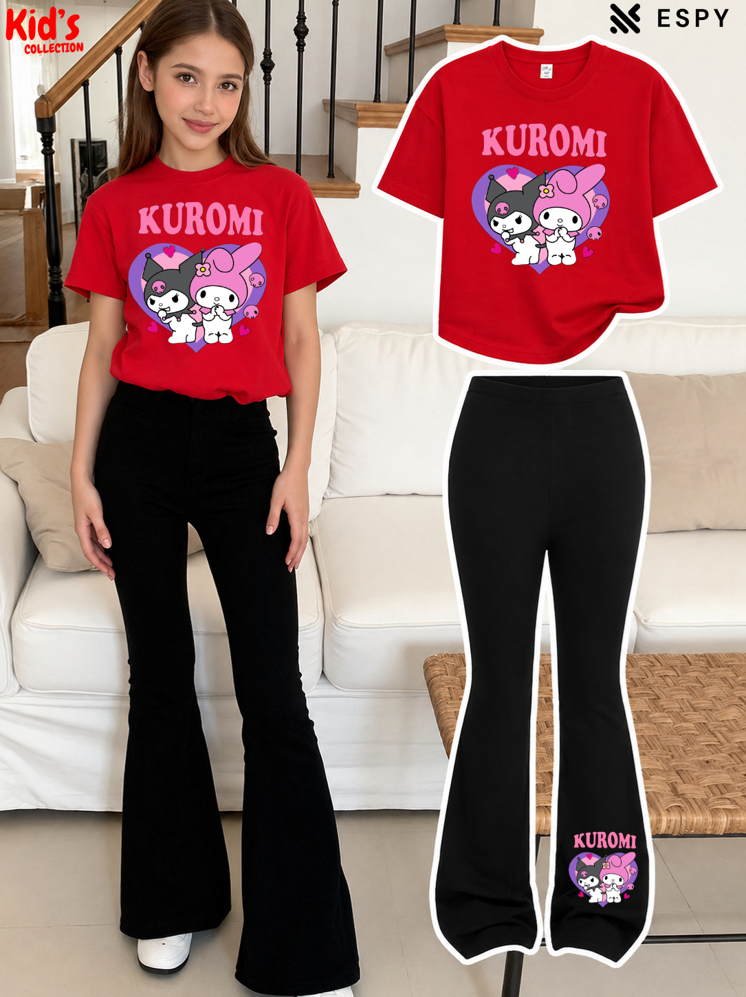 Trendy Girls Printed Co-Ord Set with Flared Pants