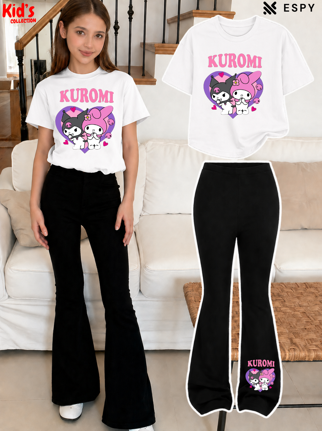 Trendy Girls Printed Co-Ord Set with Flared Pants