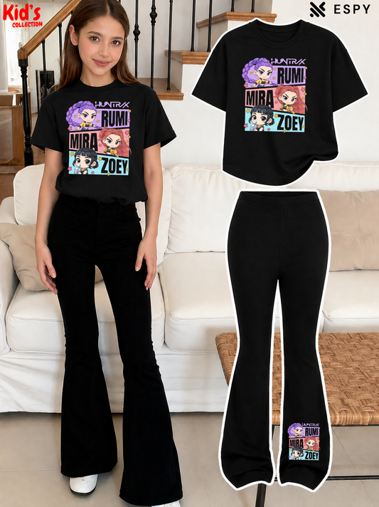 Trendy Girls Printed Co-Ord Set with Flared Pants