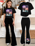 Trendy Girls Printed Co-Ord Set with Flared Pants