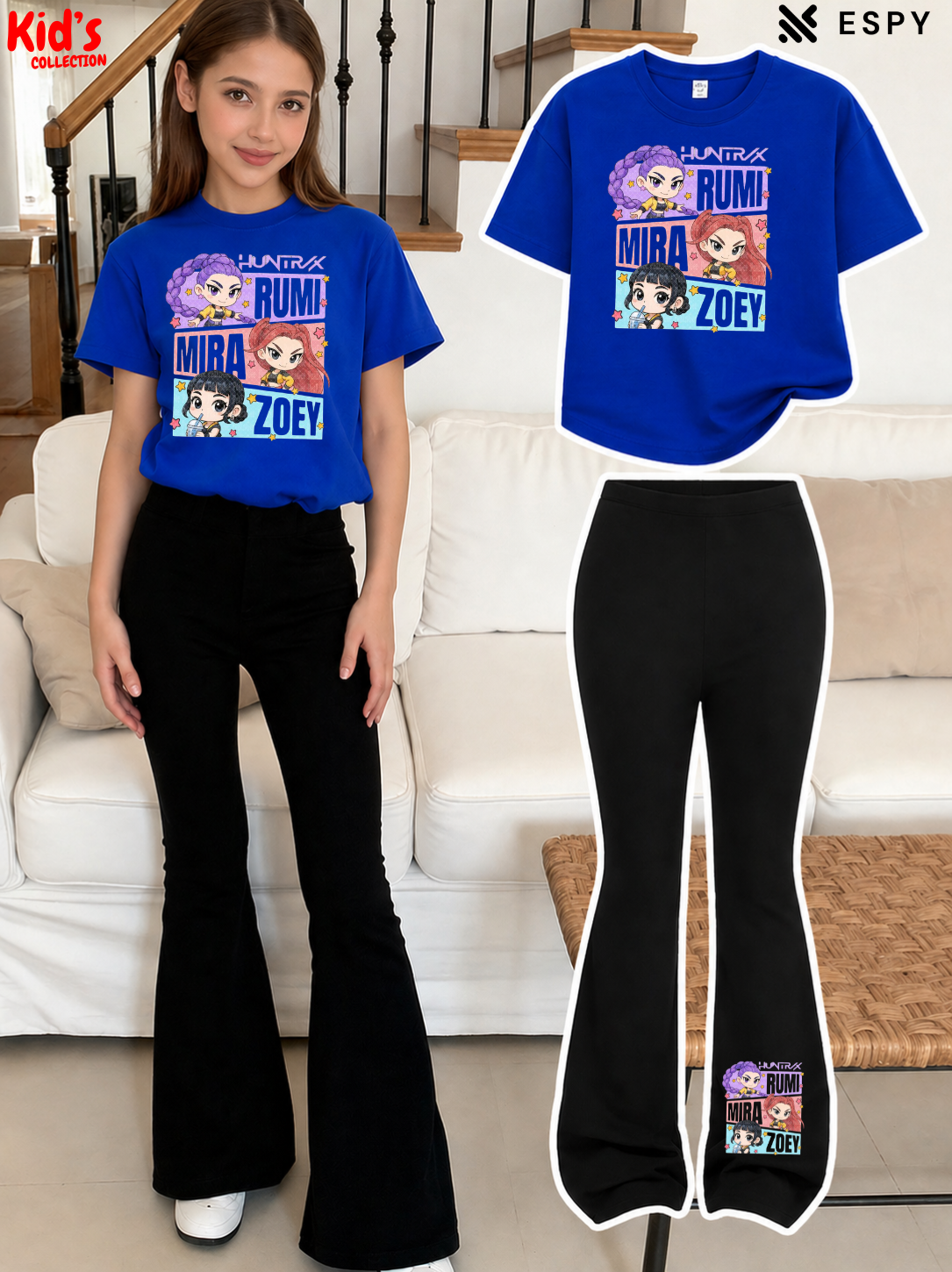 Trendy Girls Printed Co-Ord Set with Flared Pants