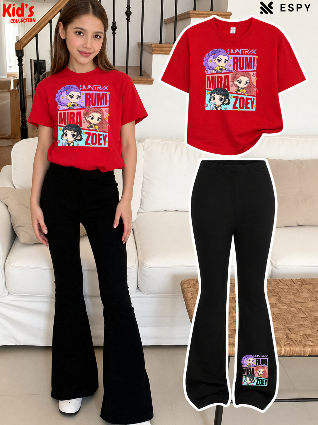 Trendy Girls Printed Co-Ord Set with Flared Pants