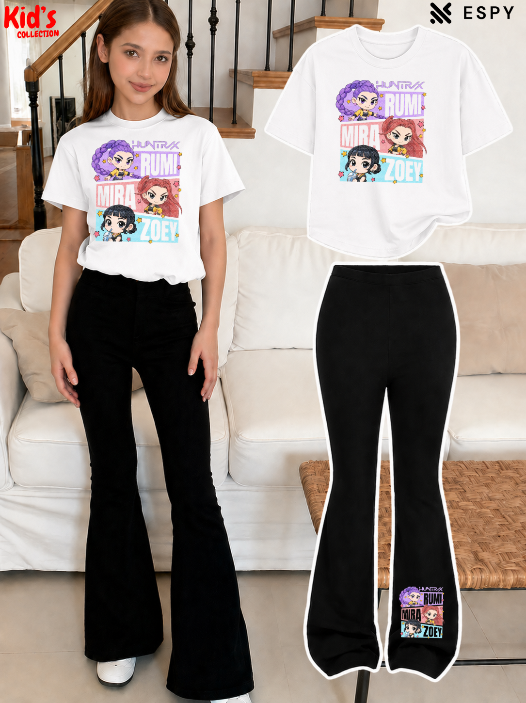 Trendy Girls Printed Co-Ord Set with Flared Pants